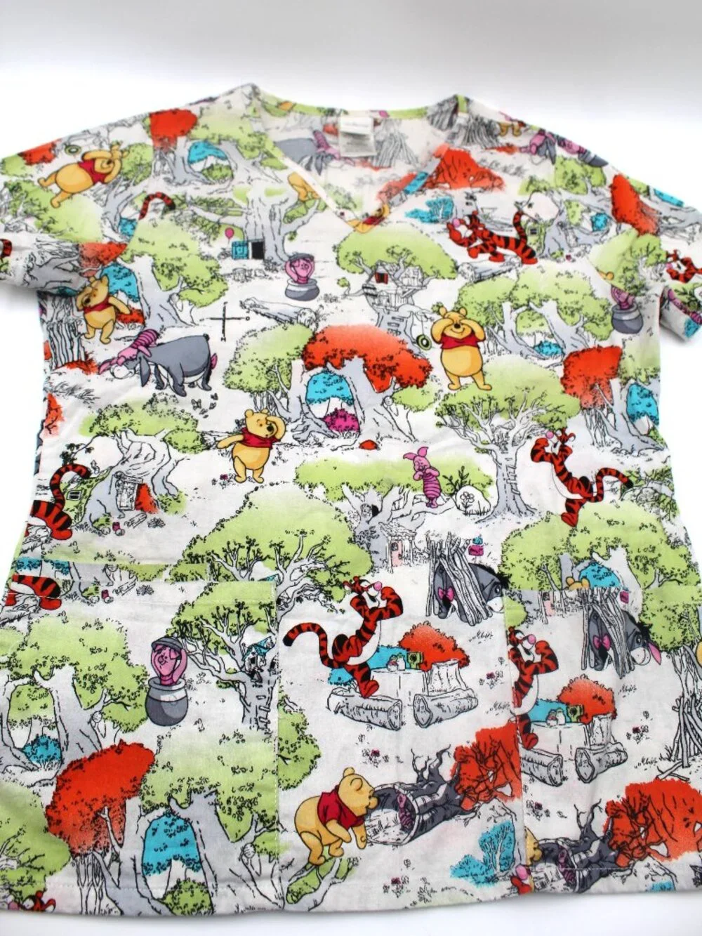 Disney Women's Winnie the Pooh & Friends Tree House Cotton V-Neck Scrub Size XS